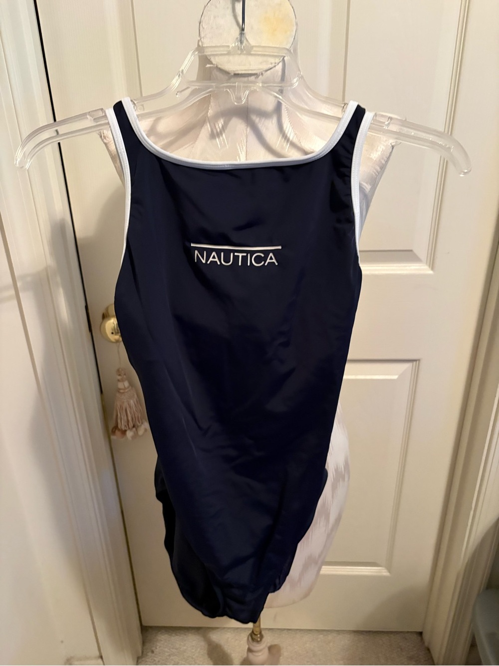 Nautica Navy and White One-Piece Swimsuit size 10